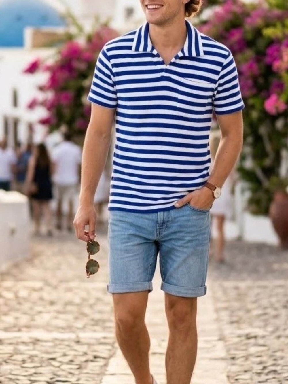 Criquet Terrycloth Striped Men's Polo T-Shirt Printed Short Sleeve Navy M 290278